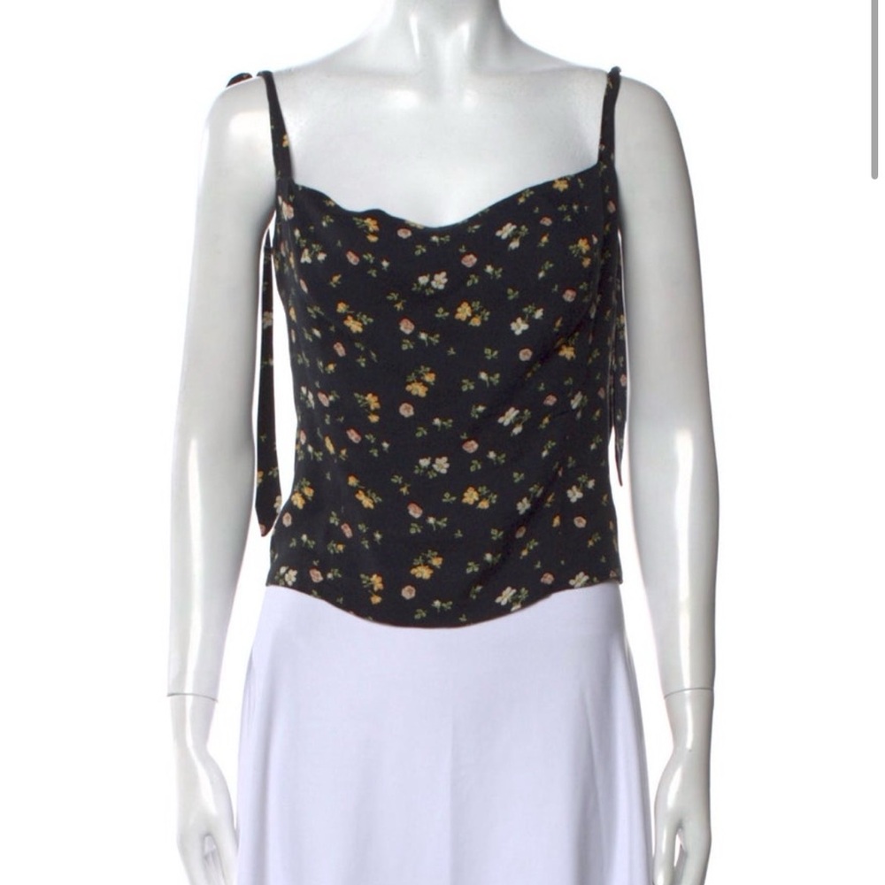 Reformation Black Floral Crop Top (Sz L)